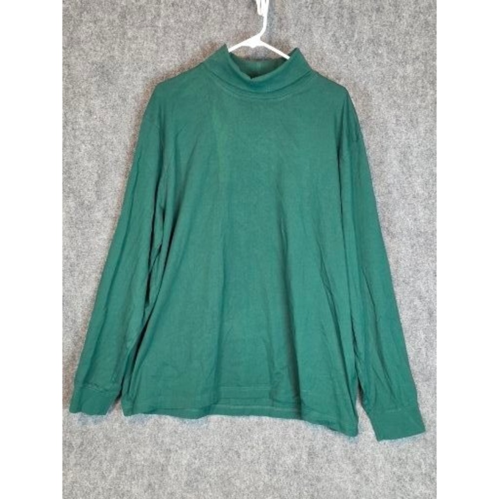 LL Bean Traditional Fit Carefree Unshrinkable Turtleneck Green Mens XL Reg Work